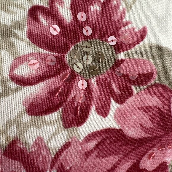 Alfred Dunner Sz L Sweater Womens Long Sleeve Knit Beaded Sequins Pink Flowers - Picture 3 of 9
